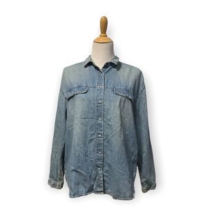 Zara | Blue Button Down Jean Top